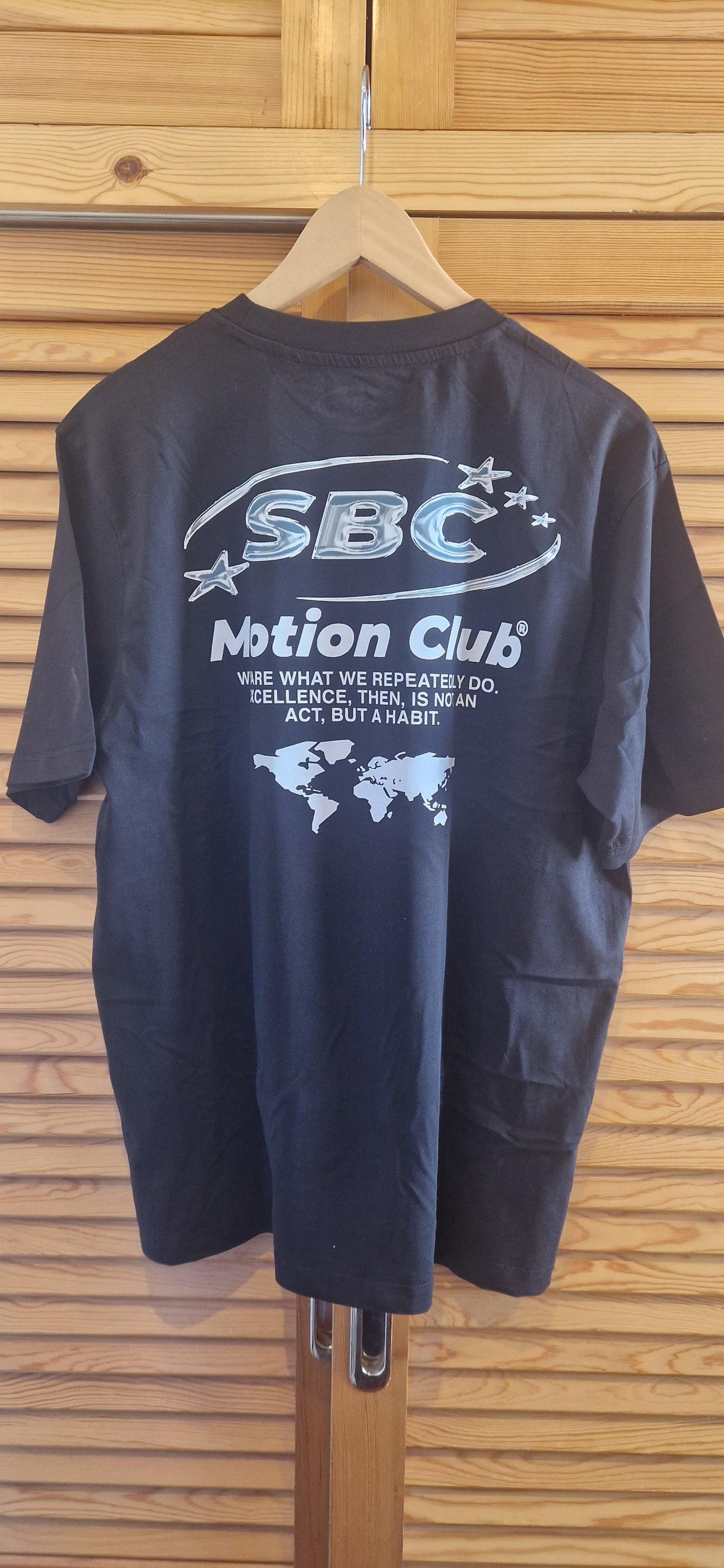 Starboy Couture SBC 'Motion Club' Tee – black oversized streetwear t-shirt with minimalist Starboy Couture front and sparkling back design