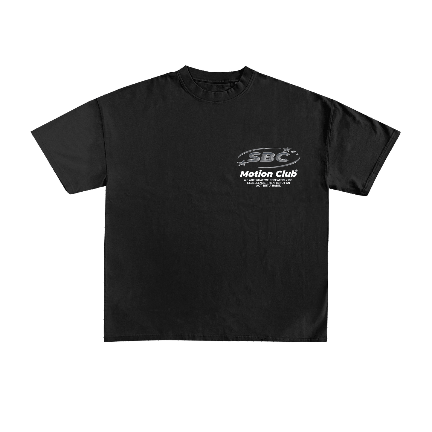 Starboy Couture SBC 'Motion Club' Tee – black oversized streetwear t-shirt with minimalist Starboy Couture front and sparkling back design
