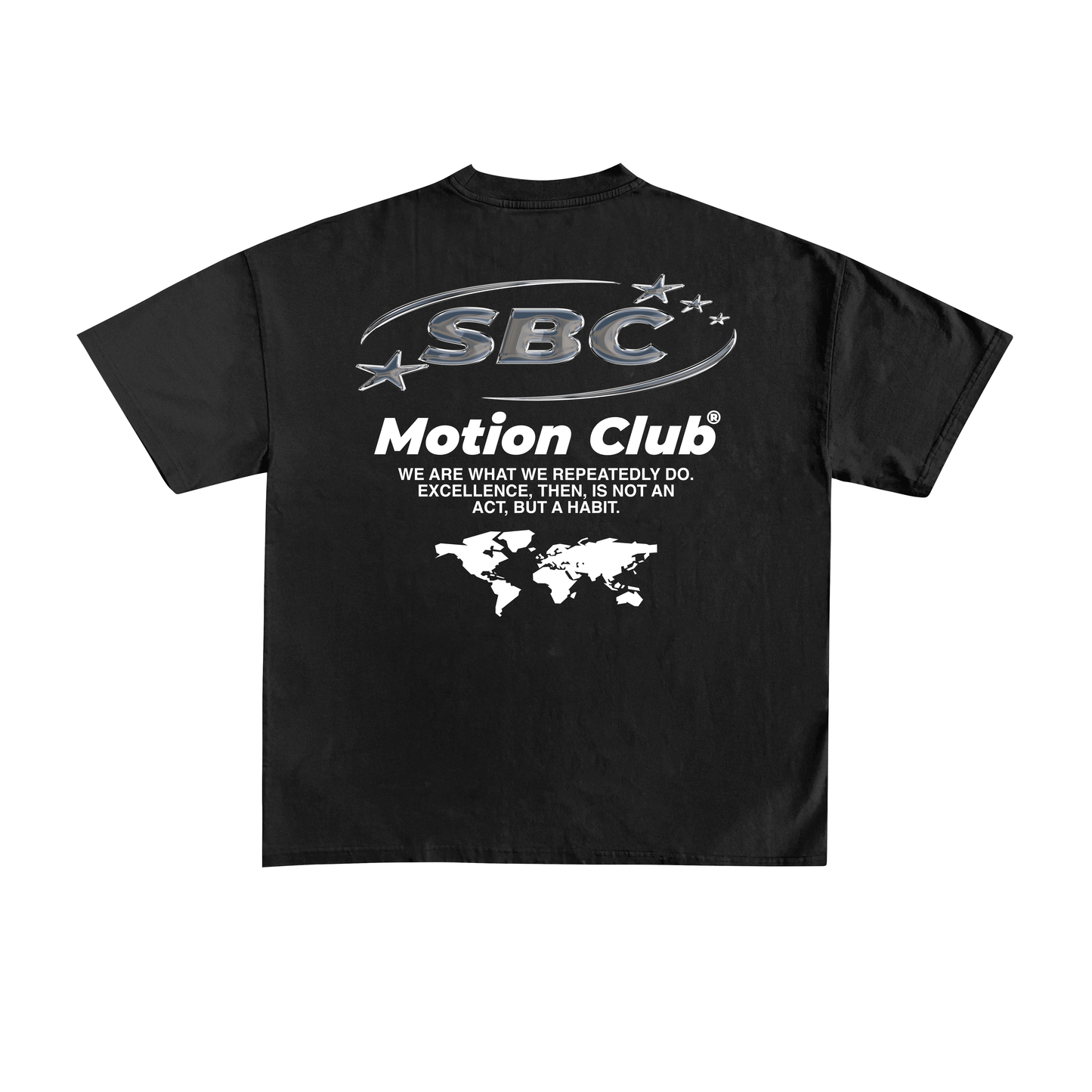 Starboy Couture SBC 'Motion Club' Tee – black oversized streetwear t-shirt with minimalist Starboy Couture front and sparkling back design