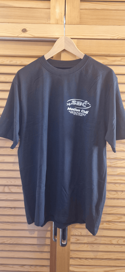 Starboy Couture SBC 'Motion Club' Tee – black oversized streetwear t-shirt with minimalist Starboy Couture front and sparkling back design