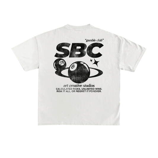 Starboy Couture SBC 'Gamble Club' Tee – white oversized t-shirt with bold back graphic inspired by risk and ambition.